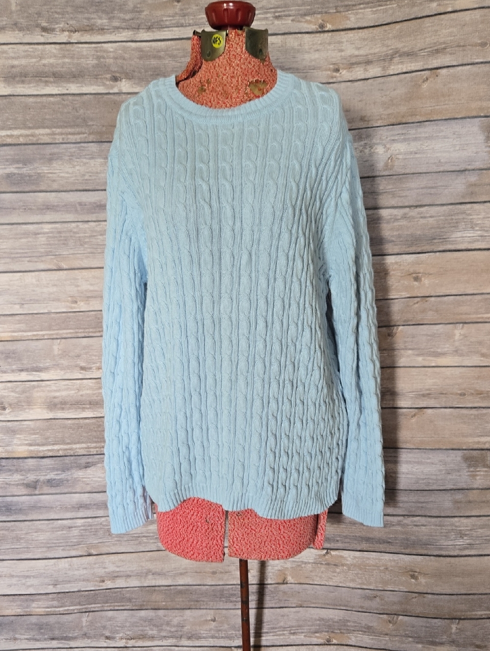 Karen Scott Pale Blue Cable Knit Crew Neck Sweater
